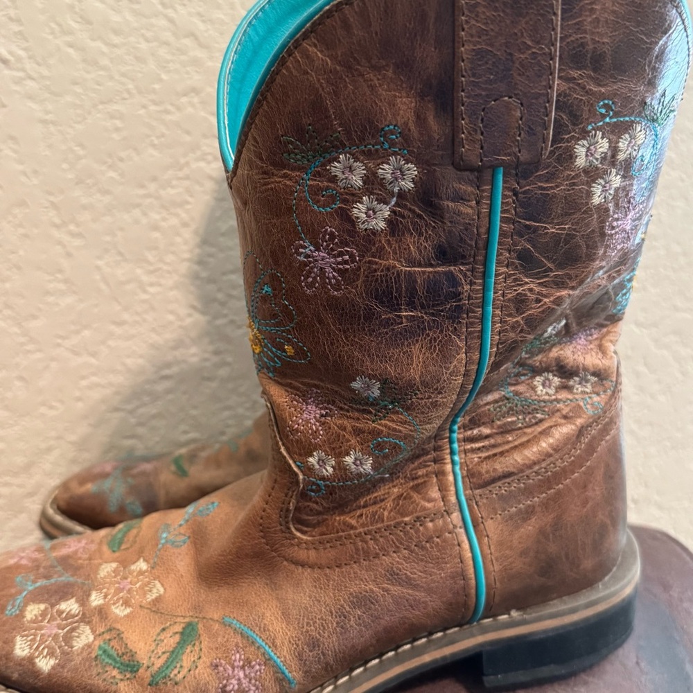 Kids Brown and Blue Western Boots - Picture 5 of 13